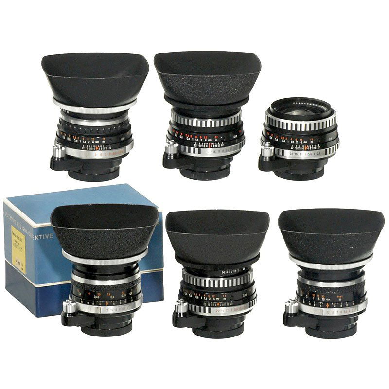 6 Mixed Exakta Lenses "35 mm": 6 Mixed Exakta Lenses "35 mm" Carl Zeiss Jena. 6 x Flektogon 2,8/35 mm, various designs and engravings: "Jena", "aus Jena"," Carl Zeiss Jena". No. 6437127, no. 6461407, no. 6589738, no. 8129665, no. 8