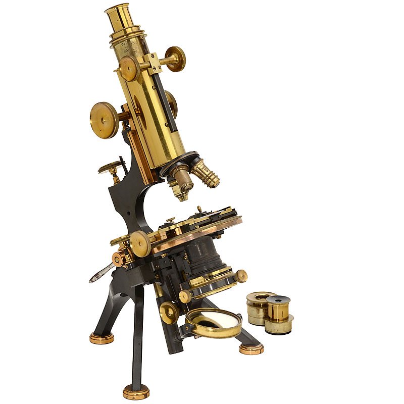 Compound Monocular Microscope by "Watson", c. 1890: Compound Monocular Microscope by "Watson", c. 1890 Signed "W. Watson & Sons, 313 High Holborn, London", serial no. 4093, originally lacquered brass, 2 x coarse and 1 x fine adjustment, circular stage,