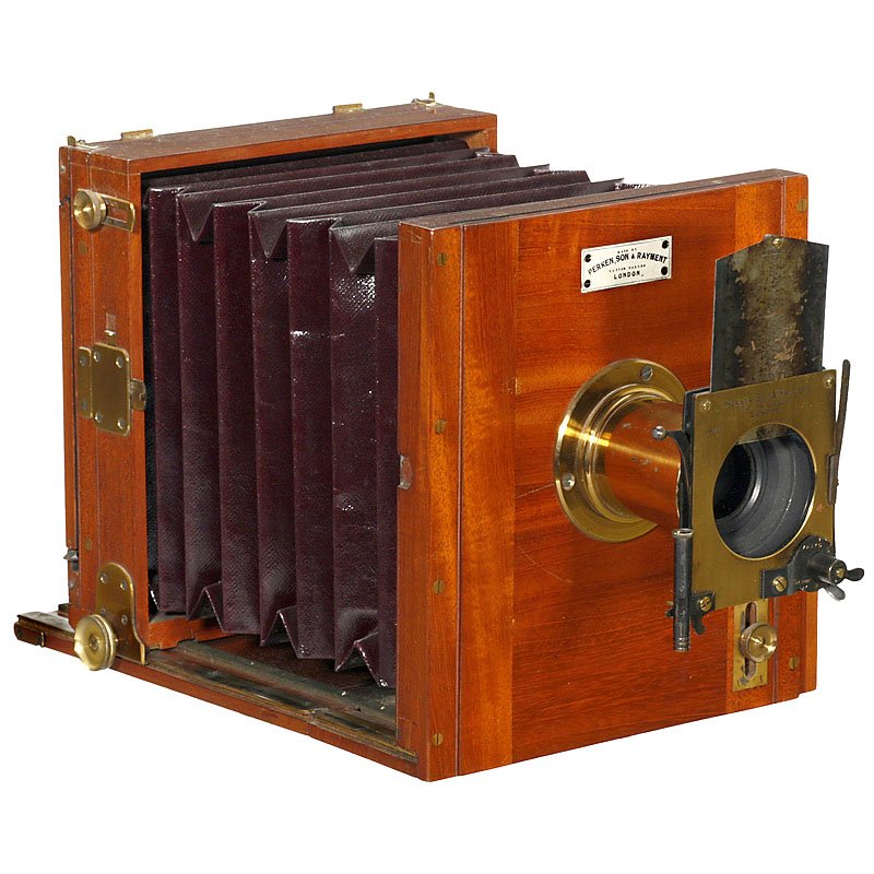 "Perken, Son & Rayment" Field Camera, c. 1888: Perken, Son & Rayment Field Camera, c. 1888 Perken, Son & Rayment, London. Size: ½ plate, tropical wood with nice brass fittings, ground-glass focusing, maroon leather bellows, brass lens: "W. Watson
