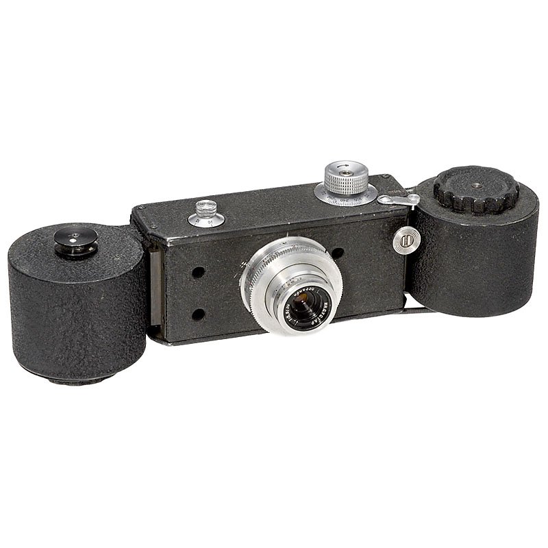 Soviet KGB Observation Camera: Soviet KGB Observation Camera USSR, special camera 18 x 24 mm for 35mm film, special cassettes, mechanical rather than electric drive! Lens 5,6/30 mm, hammertone, matt, shutter 1/20–1 sec., B. Mint 
