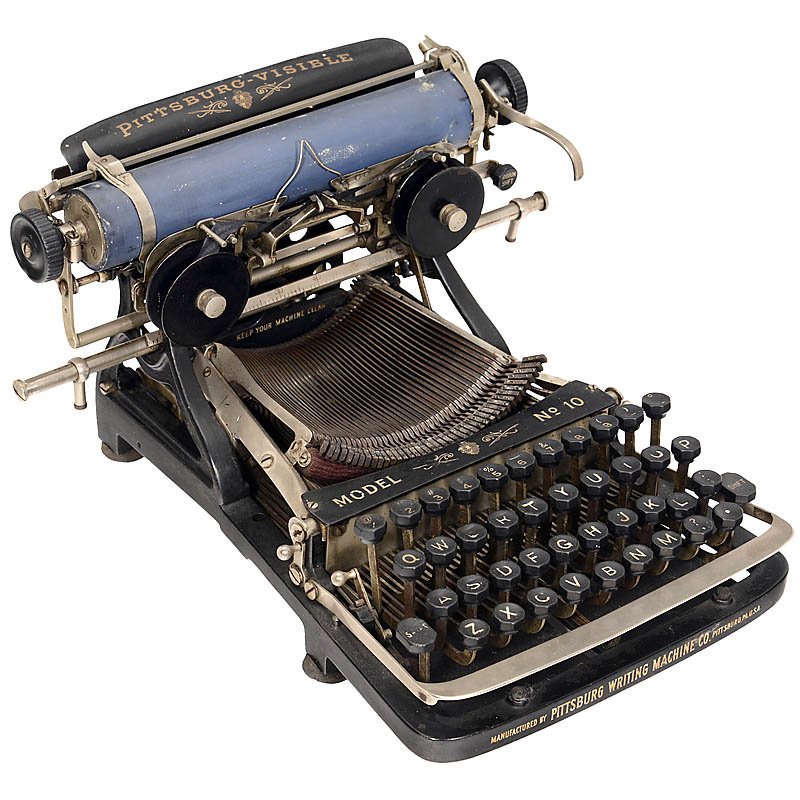 Pittsburg-Visible No. 10, 1902: Pittsburg-Visible No. 10, 1902 Technically very interesting typewriter that sought to solve the problem of visible writing, with interchangeable typebar system operated by lifting just 2 levers! No ri