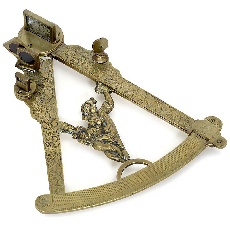 Early German Brass Octant, c. 1760: Early German Brass Octant, c. 1760 Octant from the Friesian island of Föhr, by Jan Cornelius von Voer, serial no. 226, frame and index arm with engraved acanthus ornamentation and the figure of a sty