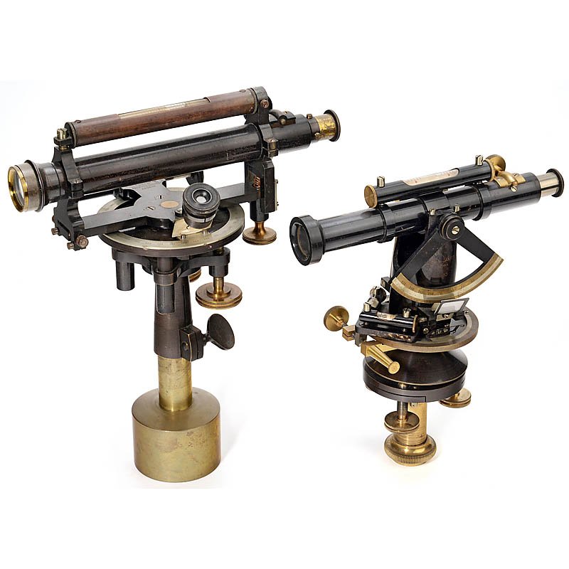 2 Surveying Instruments: 2 Surveying Instruments 1) Small theodolite by "Jos. & Jan Fri?, Praha", height 8 ½ in., length 7 in., no. 1980. – And: 2) Theodolite by "Neuhöfer & Sohn, Wien", height 6 ¾ in., length 8 ½ in