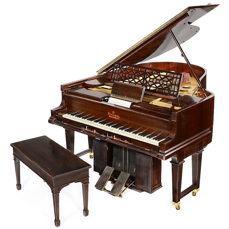 Steinway Baby Grand Pianola, c. 1920: Steinway Baby Grand Pianola, c. 1920 Manufactured by: "Steinway & Sons, New York", serial no. 160332, polished mahogany case, ivory keys, 88-note rolls system, pedal-operated action in good working co