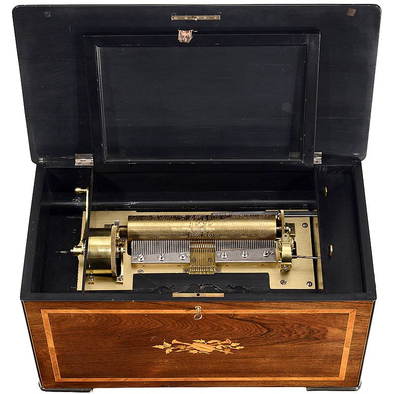 Organ Musical Box for the Chinese Market, c. 1880: Organ Musical Box for the Chinese Market, c. 1880 Playing 8 airs accompanied by 13-note organ, with 62 teeth in 2 combs (complete), compensated governor and rosewood-veneered case with carrying handle