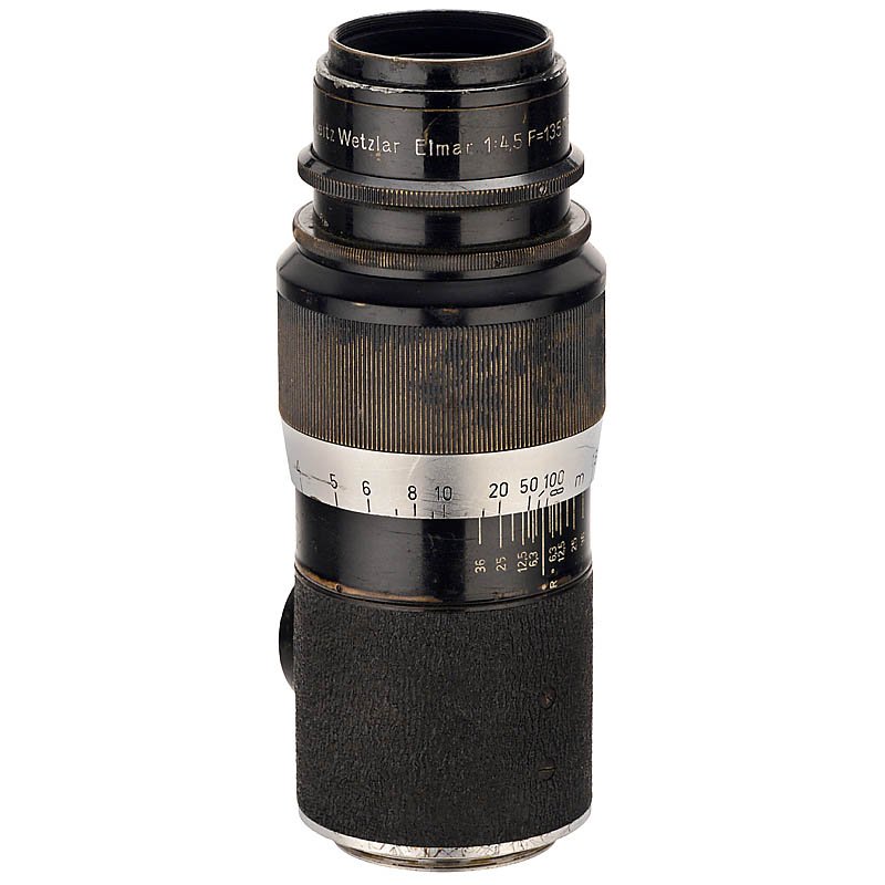 Elmar 4,5/135 mm No. 297, 1930: Elmar 4,5/135 mm No. 297, 1930 Leitz, Wetzlar. Extremely early tele lens from the short period of non-standardized lens mount, three end digits 297, fitting the Leica I (C) no. 44297. No rangefinder c