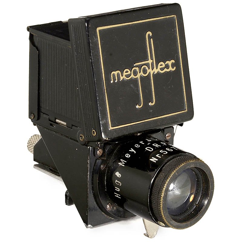 Megoflex Viewfinder: Megoflex Viewfinder Hugo Meyer & Co., Görlitz. N0. 567095, rare viewfinder/rangefinder for Leica with Elmar. Ground glass dirty. Megoflex Reflexsucher Hugo Meyer & Co., Görlitz. Nr. 567095, seltener