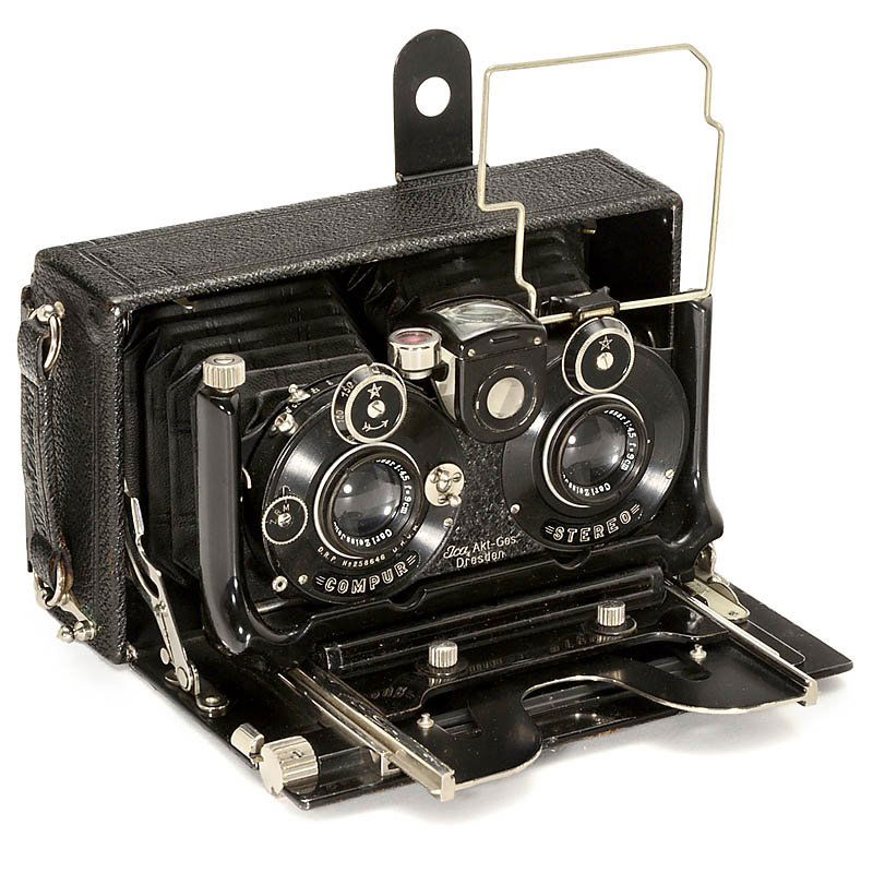 Zeiss Stereo-Ideal (651), c. 1927: Zeiss Stereo-Ideal (651), c. 1927 Zeiss Ikon. Size 6 x 13 cm, 2 x Tessar 4,5/9 cm (no. 689811 + 689815), Stereo Compur, focusing screen back. With case and cassettes. Zeiss Stereo-Ideal (651), um 1927