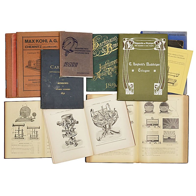 Group of Sale Catalogs of Physical Instruments and: Group of Sale Catalogs of Physical Instruments and Demonstration Models, 1891 and later In French. 1) "Max Kohl AG – Chemnitz", Catalogue No. 100, Tomes I et II, Tome III et Supplément du Catalogue