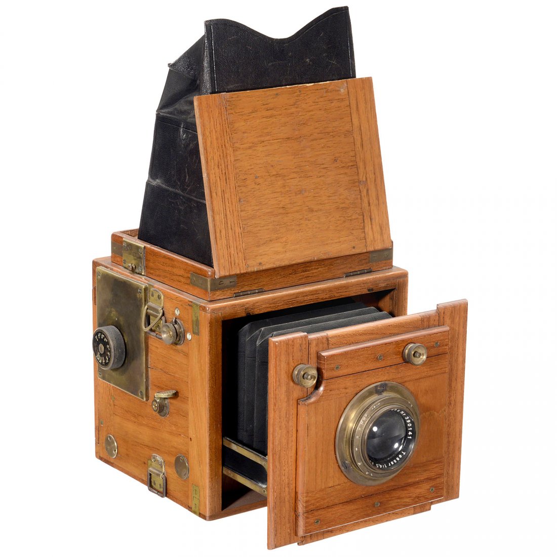 Tropical Reflex by Rüdenberg, Hanover, c. 1920: Tropical Reflex by Rüdenberg, Hanover, c. 1920 G. Rüdenberg, Hanover. SLR camera for plates of 9 x 12 cm, tropical wood with brass fittings, brass Tessar lens 4,5/15 cm (no. 390141), black bellows, 