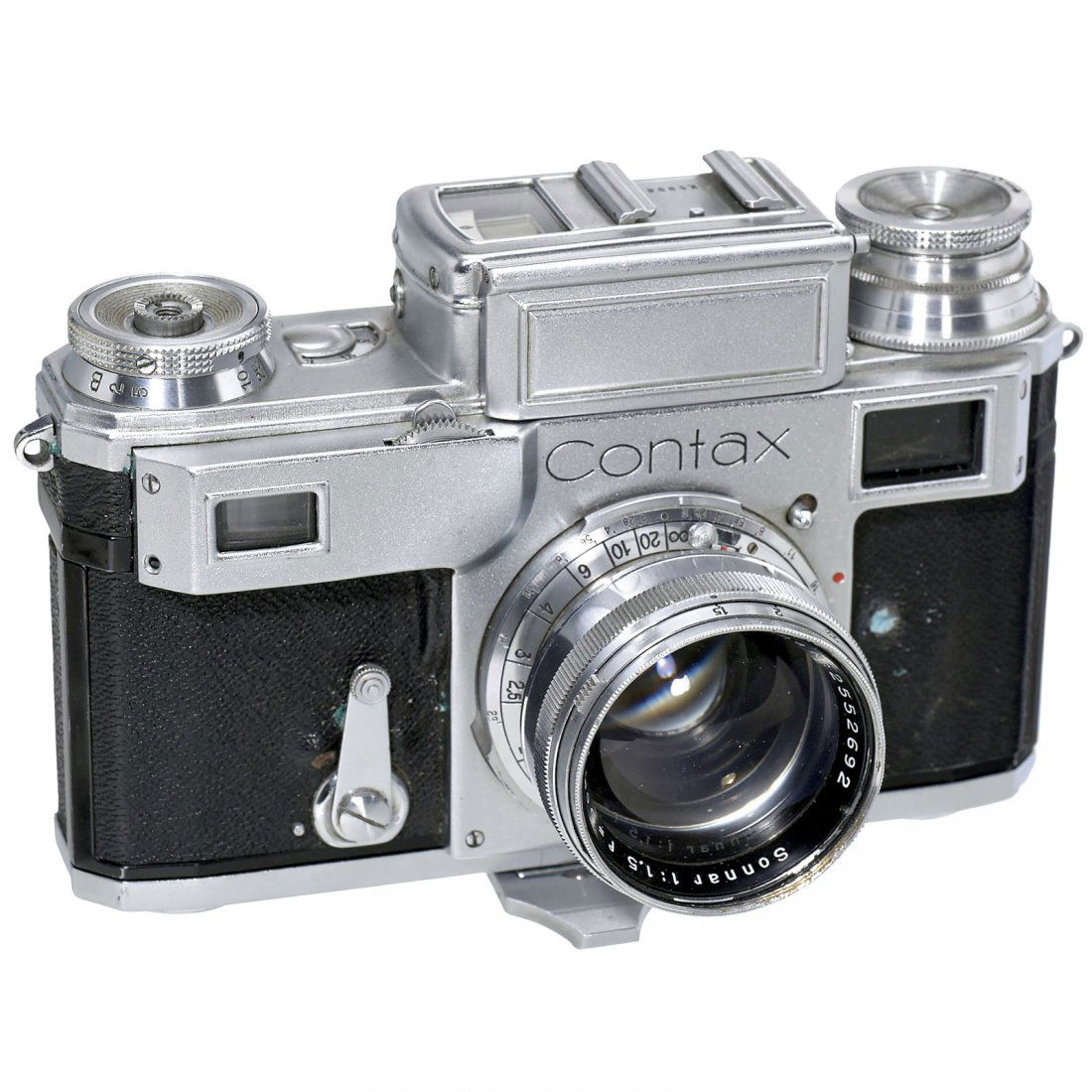 Contax III with Sonnar 1,5/5 cm, 1936: Contax III with Sonnar 1,5/5 cm, 1936 Zeiss Ikon, Dresden. No. K59981, light meter working, shutter needs servicing, with Sonnar 1,5/5 cm, no. 2552692. Contax III mit Sonnar 1,5/5 cm, 1936 Zeiss Ikon,
