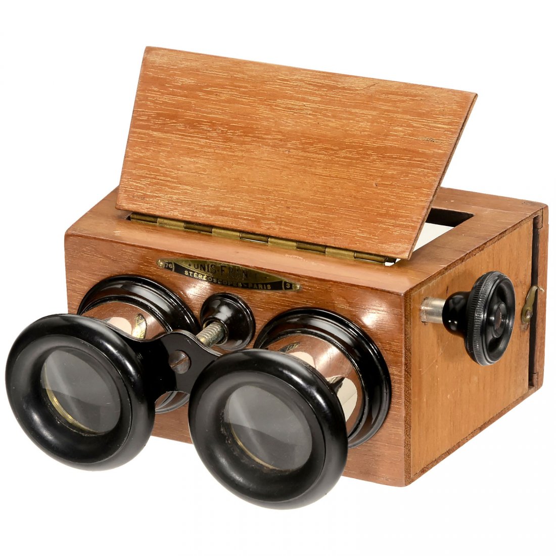 "Unis France" Stereo Viewer, c. 1900: Unis France Stereo Viewer, c. 1900 Stéréoscopes, Paris. For slides and prints of 6 x 13 cm, with original mirror. Stereobetrachter "Unis France", um 1900 Stéréoscopes, Paris. Für Stereodias und K