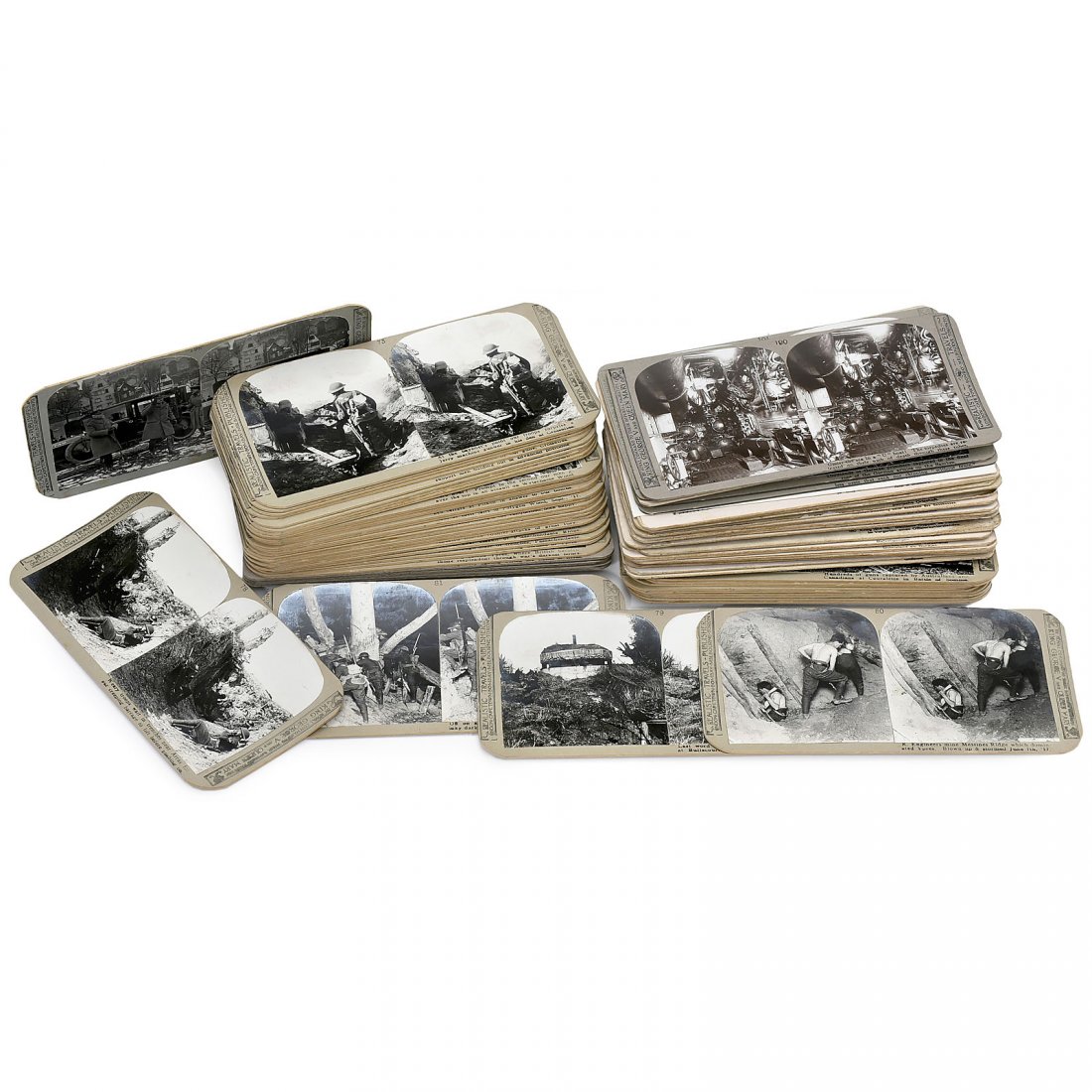 Approx. 73 Stereo Cards (9 x 18 cm) "World War I": Approx. 73 Stereo Cards (9 x 18 cm) "World War I" Publishers: Predominantly "Realistic Travels Publishers", but also "Peter Peters" and others. Absolutely clear contrast. Ca. 73 Stereokarten 9 x 18 cm