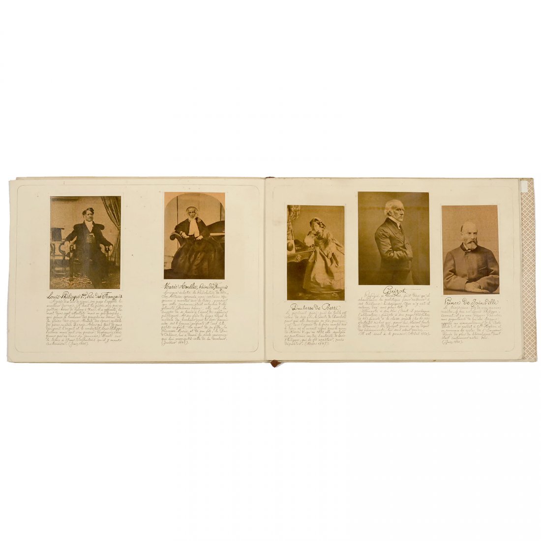 "De Photographies" Album: De Photographies Album Dans l'Intimité de Personnages Illustres 1845–1890, first volume of photographs and descriptions of French celebrities: Daguerre, Niepce, Louis-Philippe, Queen Marie-Amélie,