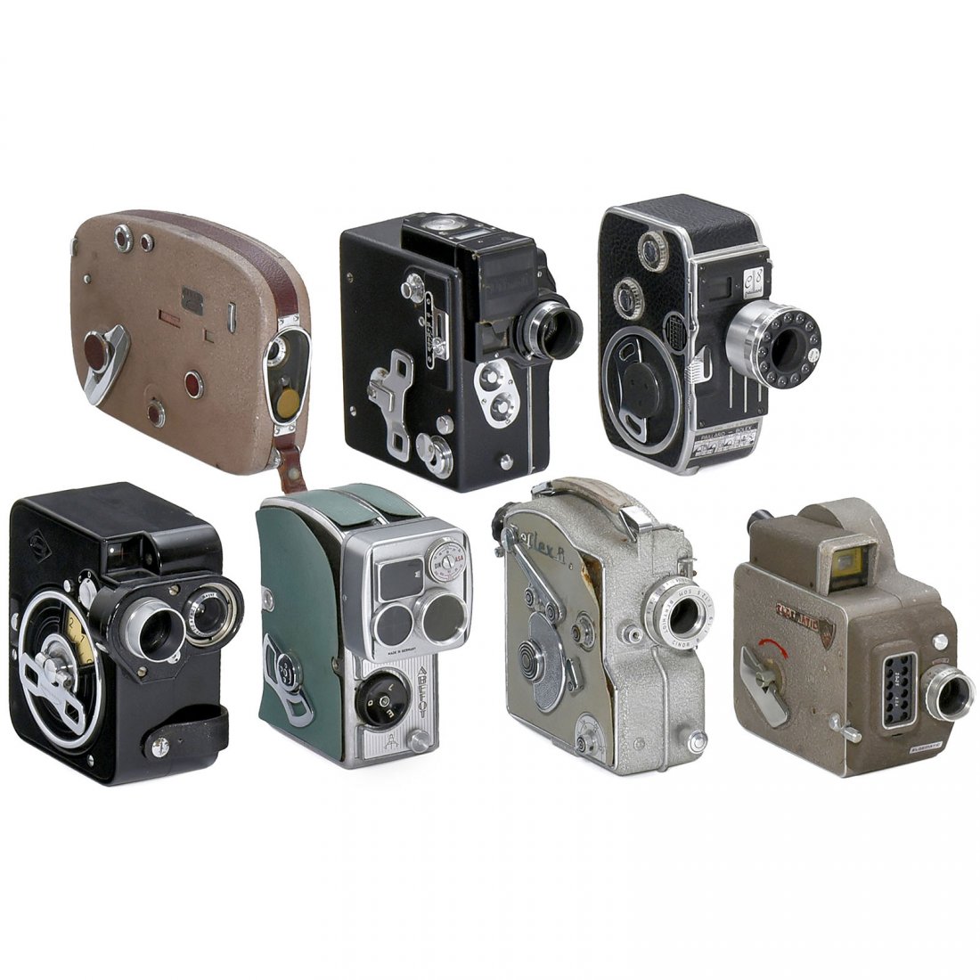 7 Movie Cameras 8 mm and 9,5 mm, 1935–1965: 7 Movie Cameras 8 mm and 9,5 mm, 1935–1965 Amateur cameras by Camex, Carena, Bolex, Ditmar, Eumig, Pentacon, Eldematic. Untested. 7 Schmalfilmkameras 8 mm und 9,5 mm, 1935–1965 Amateurkameras, ung