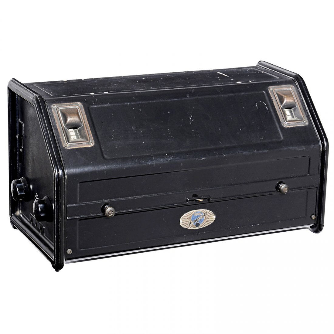 Blaupunkt NS IV N Radio, 1929: Blaupunkt NS IV N Radio, 1929 5-valve receiver, MW and LW, mains-powered, for loudspeaker, metal and bakelite case, original mounting, good condition! Radio Blaupunkt NS IV N, 1929 5-Röhren-Empfänge