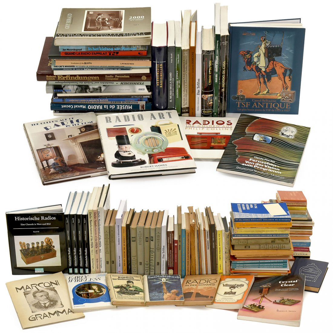 Large Group of Collector's Radio Books: Large Group of Collector's Radio Books "Historische Radios, I–V", Günther F. Abele; "Radio Manufacturers of the 1920's, Vol. 1–3", Alan Douglas; "The Classic Valve", Japan; "Crystal Clear", Mauri