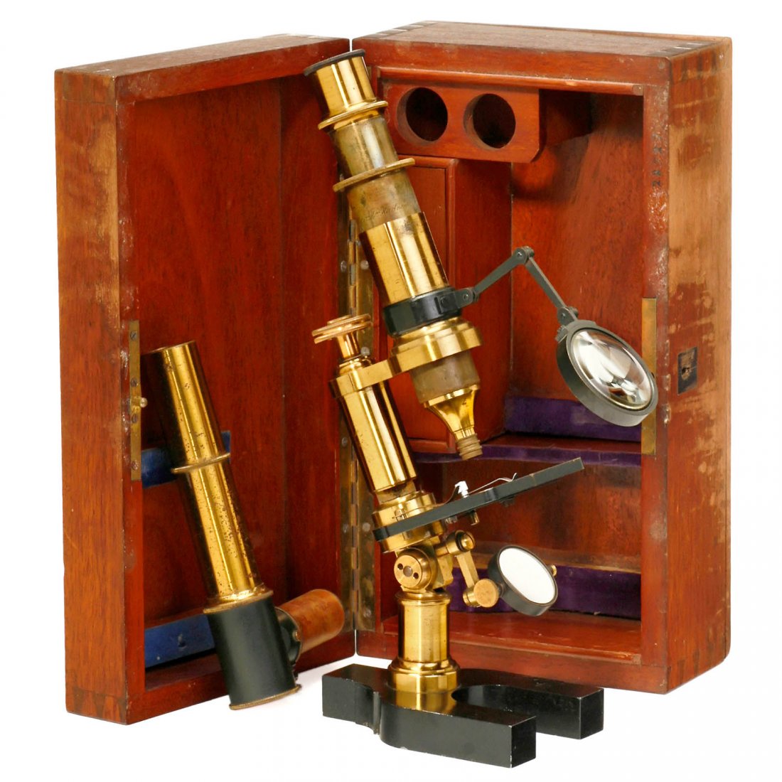 French Compound Microscope with Camera Lucida, c. 1890: French Compound Microscope with Camera Lucida, c. 1890 Signed on the tube "Ane. Mon. Hartnack & Prazmowski Bezu Hauser & Cie. Sucrs. Paris", original lacquered brass, iron horseshoe base, single mirro