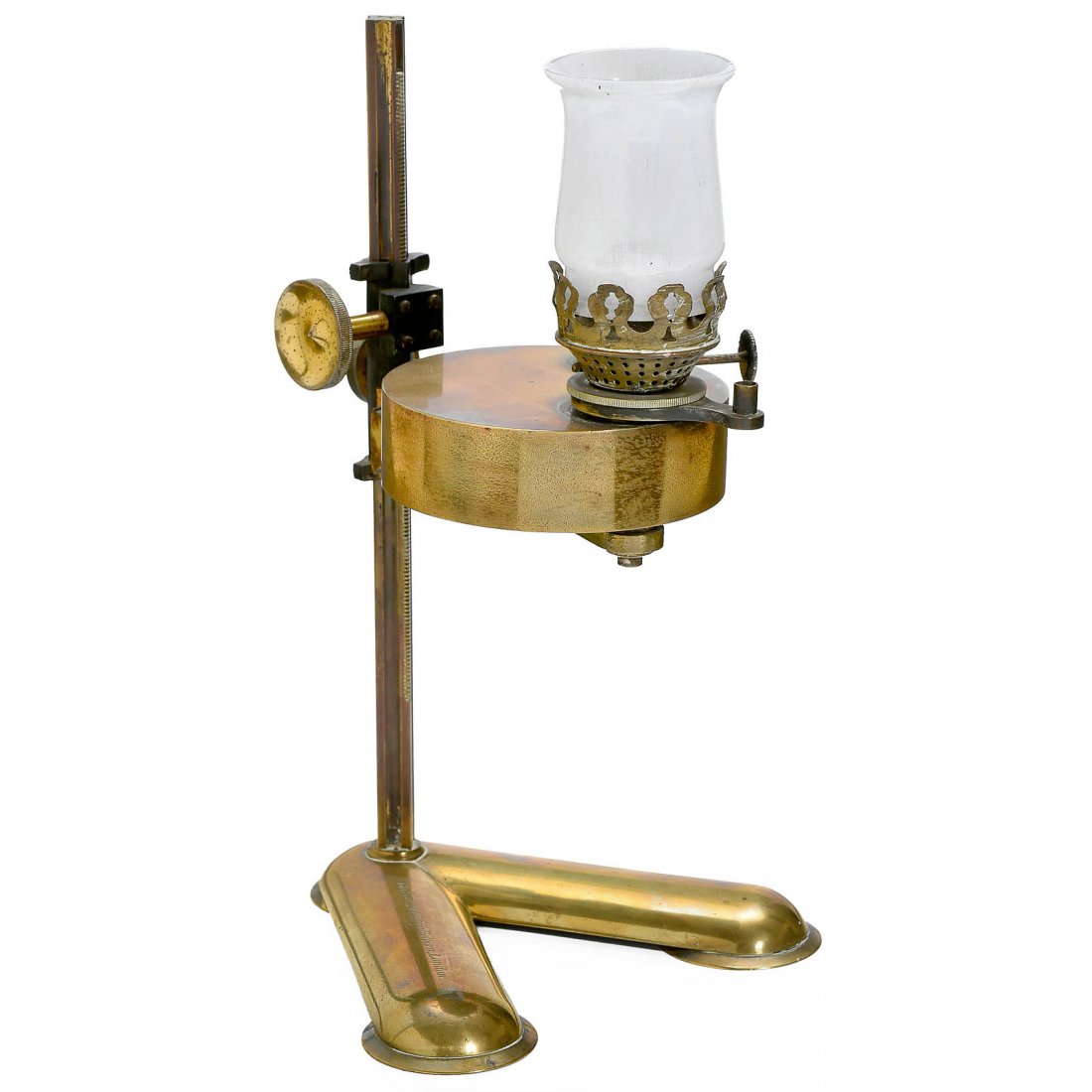 C. Baker Microscope Paraffin Oil Lamp, c. 1870: C. Baker Microscope Paraffin Oil Lamp, c. 1870 Signed: "Baker, 244 High Holborn, London", patinated brass, height 15 in., with lateral and vertical adjustment. Seltene englische Mikroskop-Öllampe, um