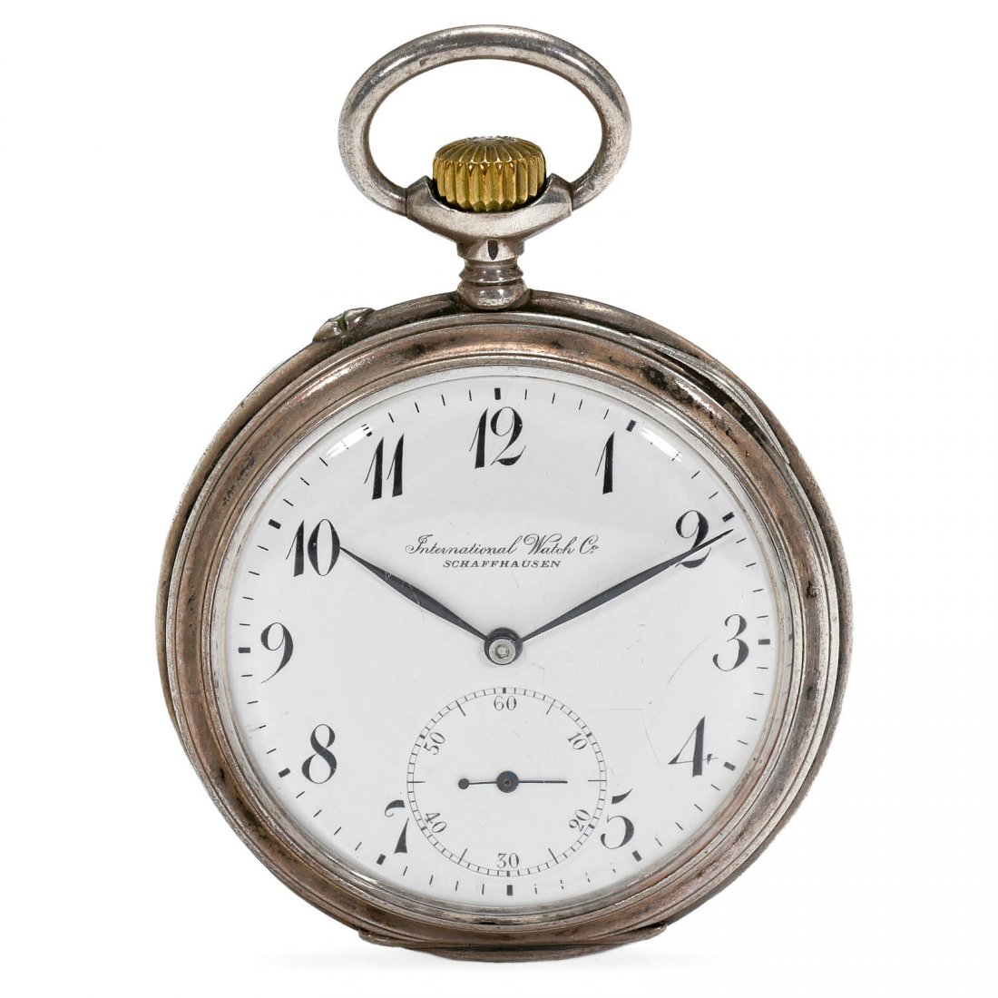 IWC Gent's Pocket Watch in Silver Case, c. 1920: IWC Gent's Pocket Watch in Silver Case, c. 1920 International Watch Co., Schaffhausen, Switzerland. Open face pocket watch, lids with multiple hallmarks, lever movement marked no. 475193, no. 31457 an