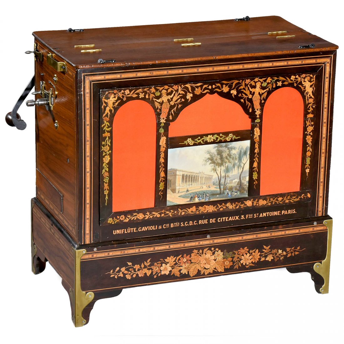 Gavioli & Cie Uniflute Barrel Organ, c. 1865: Gavioli & Cie Uniflute Barrel Organ, c. 1865 Uniflute, Gavioli & Cie, Btes. S.G.D.G. Rue de Citeaux, 3 Fbg. St. Antoine, Paris, nine-air barrel with "Gavioli, Rue de Citeaux No. 3" label, two ranks wi