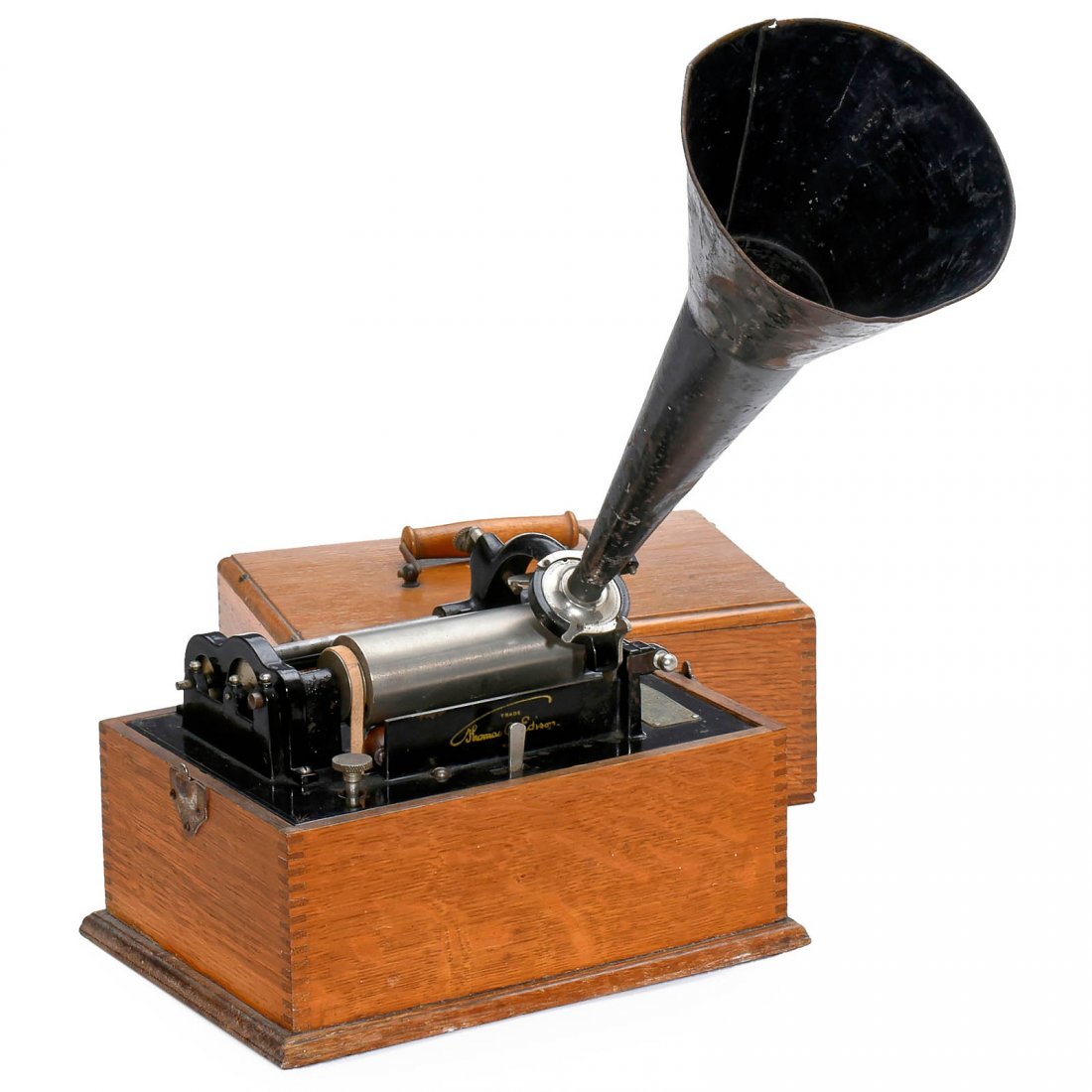 Edison Standard Phonograph, Model A, c. 1900: Edison Standard Phonograph, Model A, c. 1900 No. S8234, for 2-minute cylinders, "New Model" soundbox, with crank, lid and replica horn, playing condition, needs some adjustment. Phonograph Edison Stan