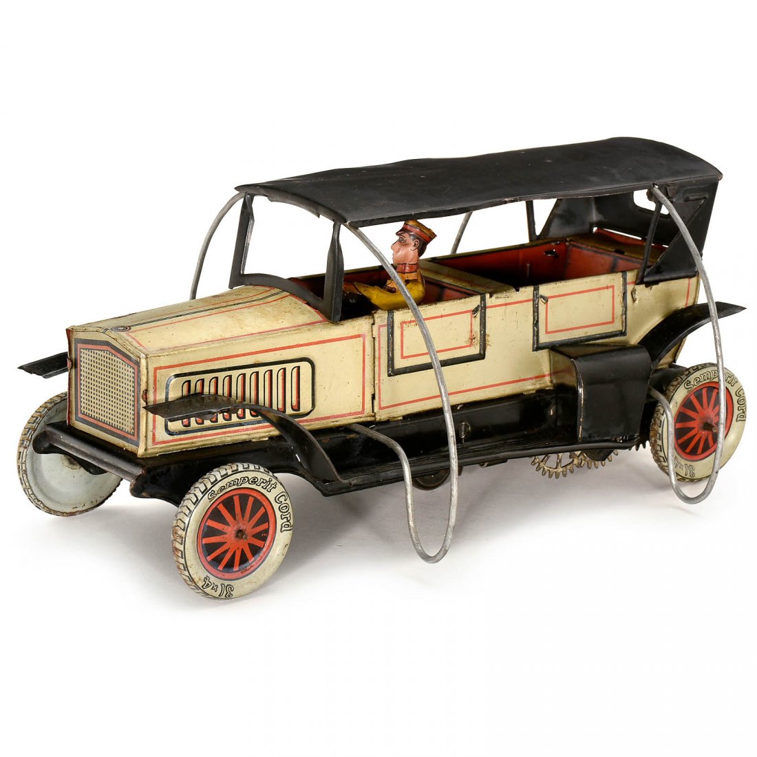 Looping-Limousine by Richard & Co., Nuremberg, c. 1930: Looping-Limousine by Richard & Co., Nuremberg, c. 1930 DRP no. 464448 from August 20, 1928; with maker's sign "HEN" for "Hans Eberl, Nuremberg", lithographed tin, spiral spring drive, driver's figure,