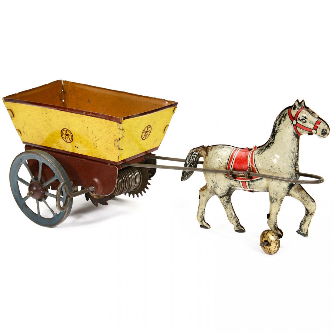 Hot-Hot Coach by Hans Eberl, Nuremberg, 1928: Hot-Hot Coach by Hans Eberl, Nuremberg, 1928 Lithographed tin, clockwork, length 8 in. Pferdekutsche "Hot-Hot" von Hans Eberl, Nürnberg, 1928 Lithographiertes Blech, Federwerk, Länge 20 cm. Start Pr
