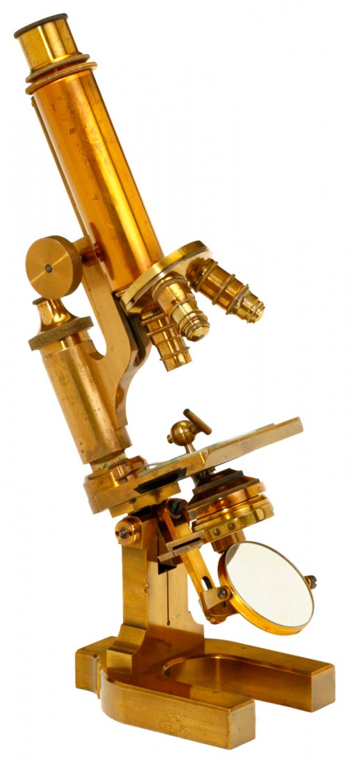 Viennese Microscope by Reichert: Viennese Microscope by Reichert Signed on the tube: "C. Reichert, VIII, Bennogasse 26, Wien", and in script on the nosepiece: "C. Reichert, Wien", original lacquered brass, coarse-and-fine adjustment,
