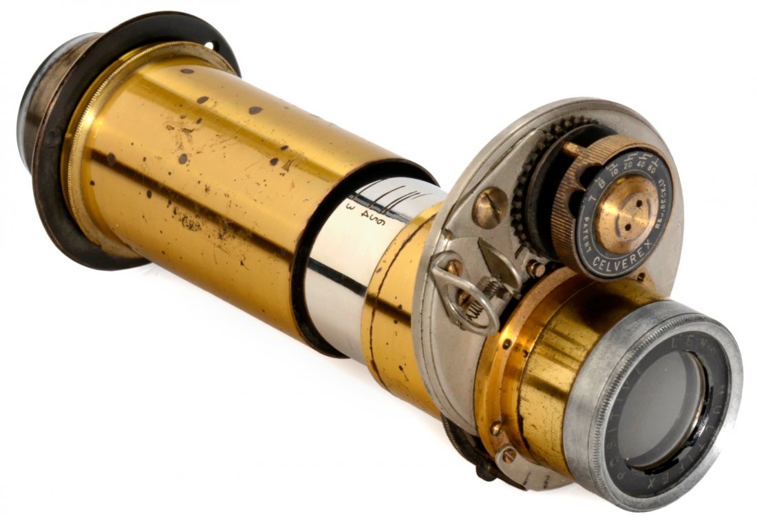 No. 1 Beck Multifex Lens, c. 1895: No. 1 Beck Multifex Lens, c. 1895 Beck, London. Engraving on top: "Multifex Positive Lens", no. 56502, approx. 20 cm focal length, diaphragm 1–64, built-in "Celverex" shutter, height: 6 ¼ in., Ø 1