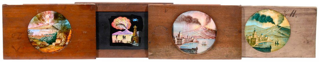 4 Wood-Mounted Magic Lantern Views of Mount Vesuvius (1 of 1)