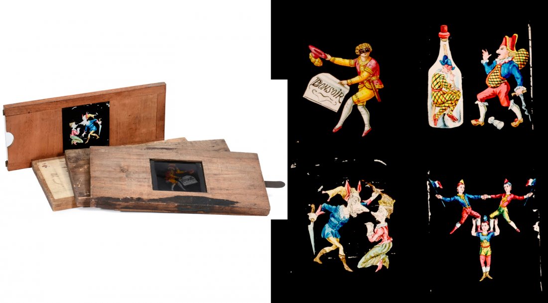 4 Large Hand-Colored French Mechanical Lantern Slides, (1 of 3)
