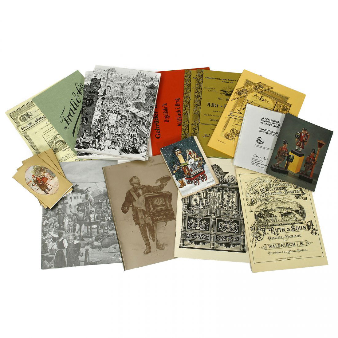 Reference Literature: Singing Bird Boxes, Fairground: Reference Literature: Singing Bird Boxes, Fairground Organs and Musical Boxes 4 original catalogues (duplicates) of "Black Forest Singing Birds in Cages and Boxes" by Otto and Robert Eschle, Singvogel