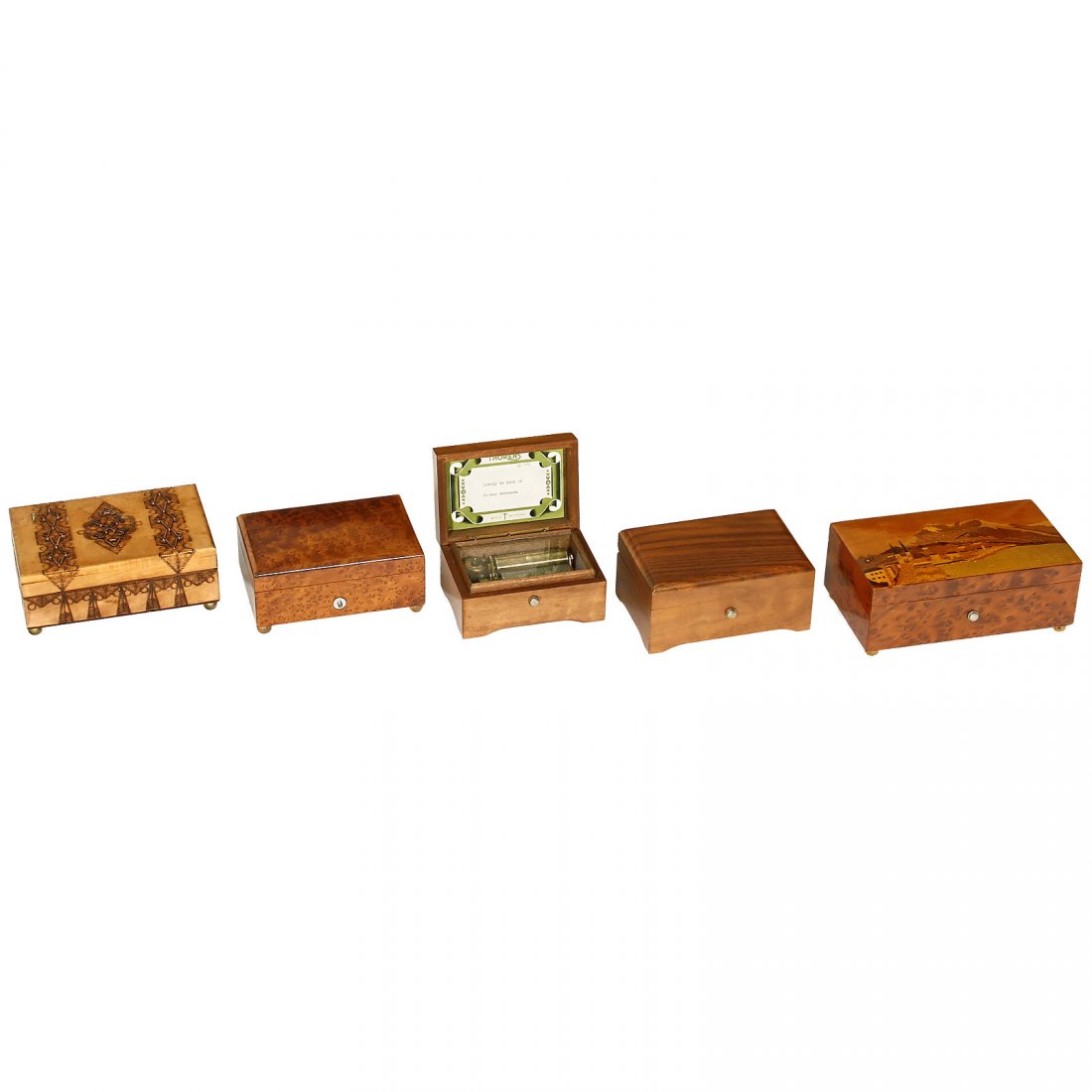 5 Small Musical Boxes by Thorens, c. 1930 onwards (1 of 1)