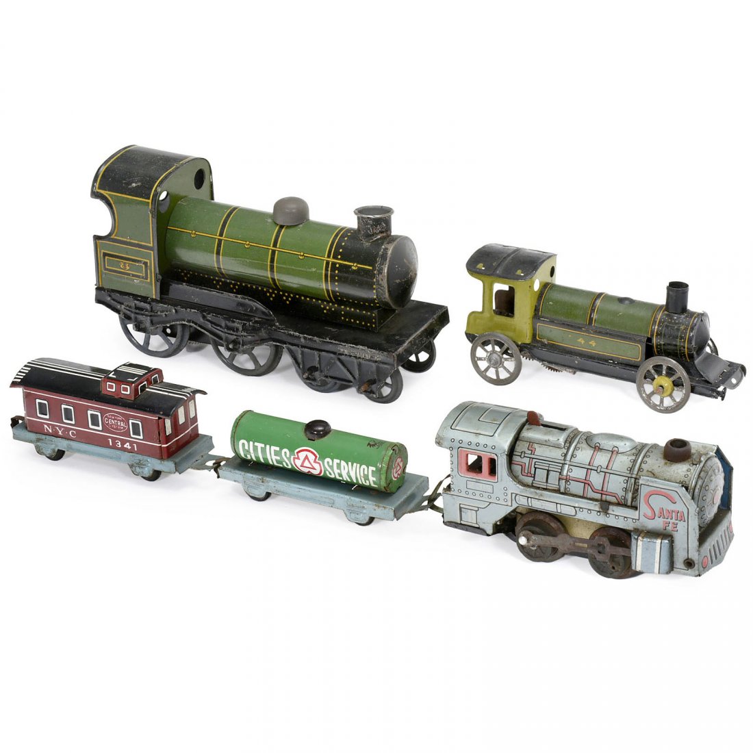 3 Tin Toy Locomotives and 2 Wagons, 1925 onwards (1 of 1)