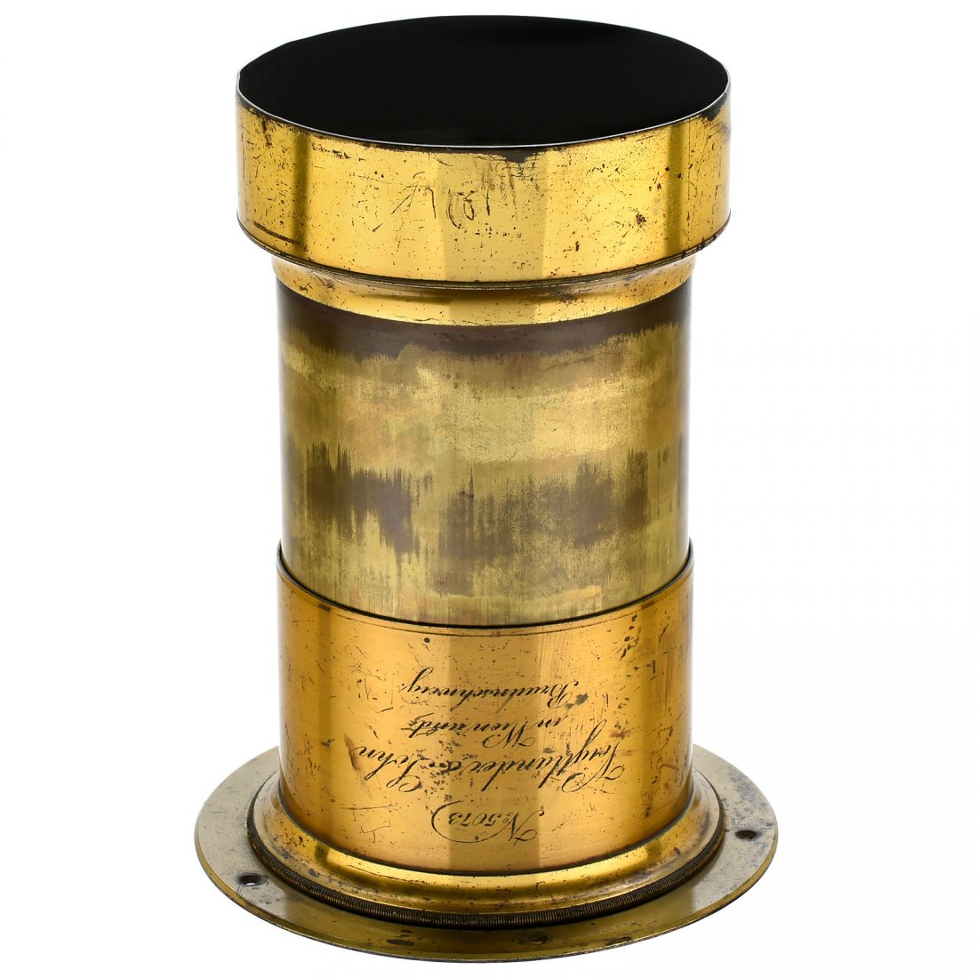 Voigtländer Petzval Portrait Lens, c. 1854: Voigtländer Petzval Portrait Lens, c. 1854 Voigtländer & Sohn in Wien und Braunschweig. No. 5073, approx. 25 cm focal length, front elements Ø 3 1/6 in., rack-and-pinion focusing missing, lens Ø 4