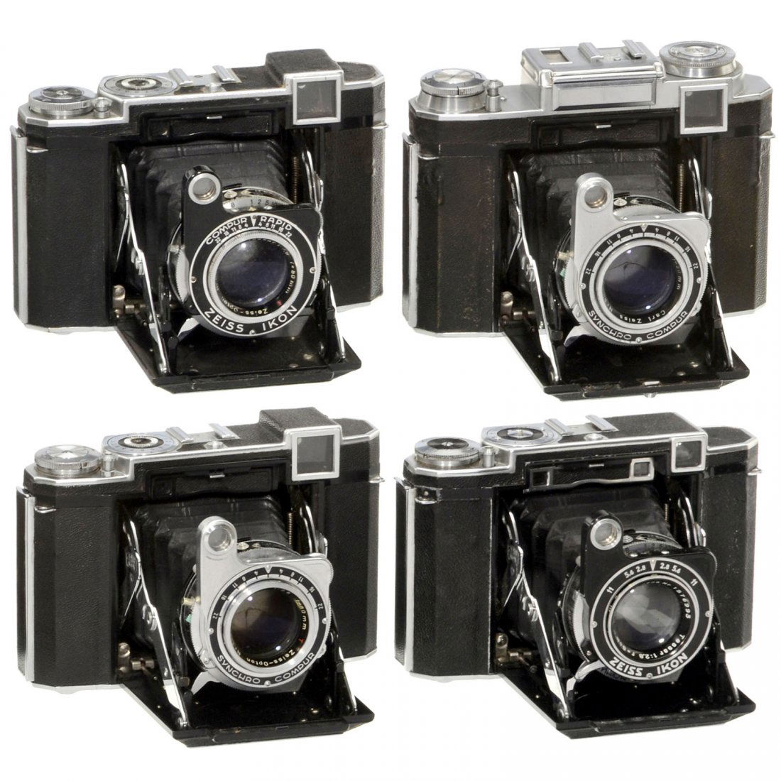 4 x Super Ikonta (Mod. 530/16–533/16): 4 x Super Ikonta (Mod. 530/16–533/16) Zeiss Ikon. 1) 530/16, no. Y72537, 1935, Tessar 2,8/8 cm in Compur-Rapid (3/2–3) – 2) 532/16, no. Q15616*, c. 1948, Zeiss-Opton Tessar 2,8/80 mm T in Compur