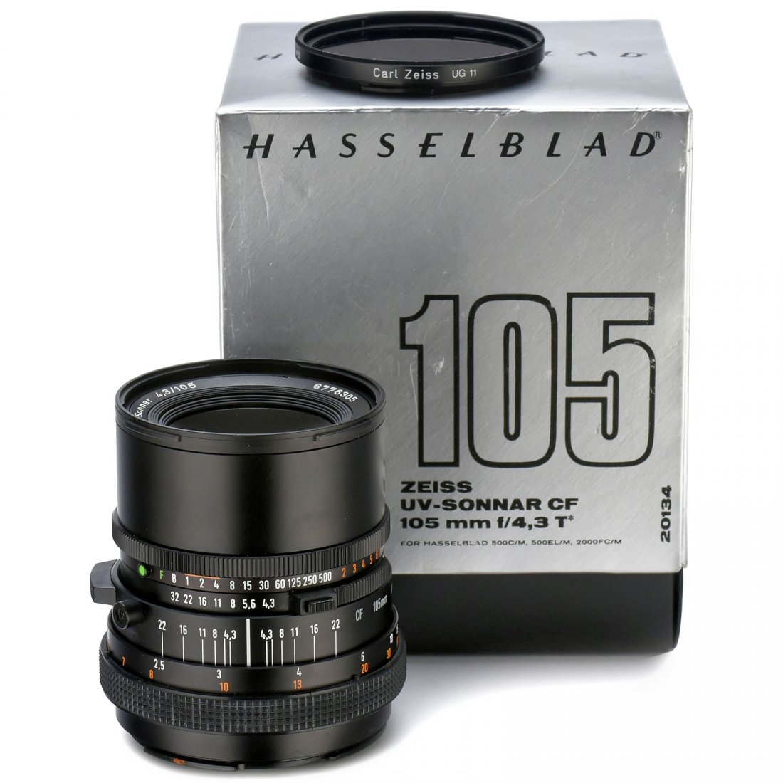 Hasselblad Carl Zeiss UV-Sonnar 4,3/105 mm: Hasselblad Carl Zeiss UV-Sonnar 4,3/105 mm Carl Zeiss. Nr. 6776305, one of the rarest and costliest Hasselblad lenses. Special lens with quartz and fluorite elements used to transmit UV light. Develop