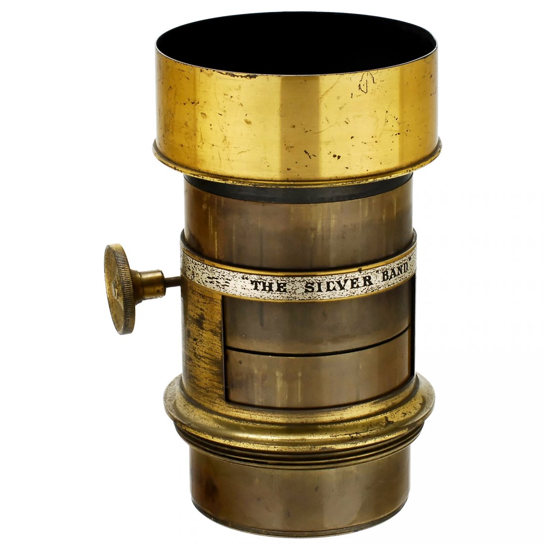 Portrait Lens 2C by W. Gregory & Co., "The Silver: Portrait Lens 2C by W. Gregory & Co., "The Silver Band", c. 1893 William Gregory, 1837–1904. Photographer and optician. 51 Strand, London. Approx. 30 cm focal length, lens diameter 2,36 in., height