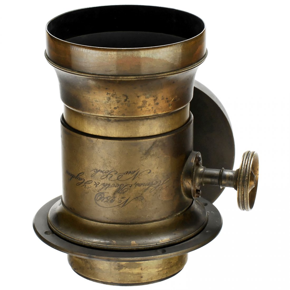 Early American Daguerreotype Lens by Holmes, Booth &: Early American Daguerreotype Lens by Holmes, Booth & Haydens, c. 1855 New York. No. 2549, Petzval-type, with typical rack-and-pinion focusing, focal length of approx. 8 in. (20 cm), diameter of front 