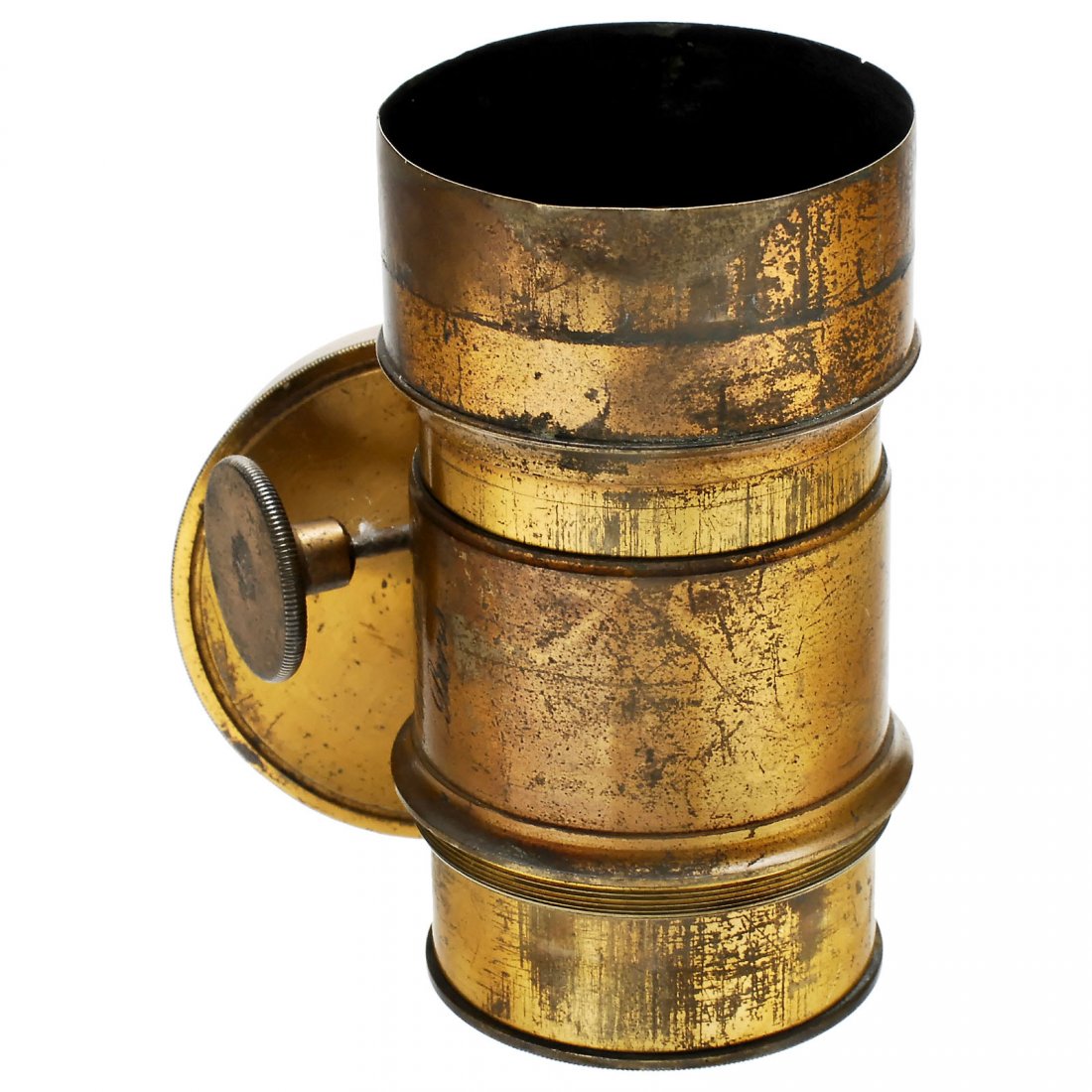 Petzval-Type Lens by Hermagis, c. 1862: Petzval-Type Lens by Hermagis, c. 1862 Hermagis Optn Fab.t Breveté S.G.D.G. Paris. Approx. 12 cm focal length, for washer stops (inside), height of the lens 4,33 in., Ø 2,35 in., rack-and-pinion foc