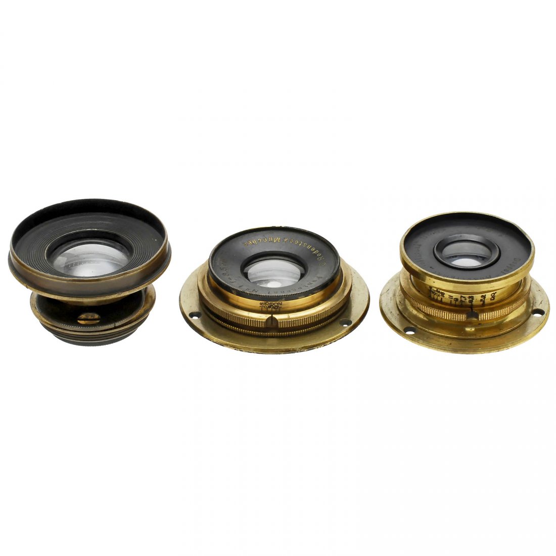 Pantogonal No. 1 8,5 cm by Rodenstock, 1906: Pantogonal No. 1 8,5 cm by Rodenstock, 1906 Rodenstock, Munich. Very rare small wide-angle lens "1:18 8,5 cm", no. 7704, with connecting ring Ø 2 in. – And: Rodenstock Doppel-Anastigmat "Heligonal 