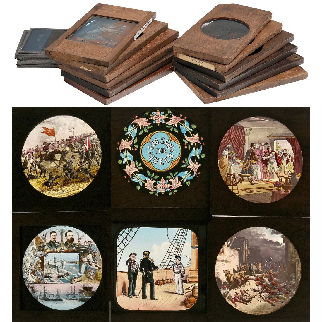12 WoodFramed Magic Lantern Slides