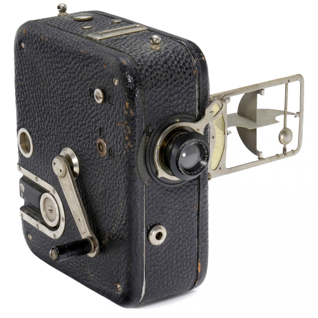 Cinemograph Bol 35mm Movie Camera, c. 1925: Cinemograph Bol 35mm Movie Camera, c. 1925 By Bolsa/Switzerland. For 10m interior cassettes (not included), Busch 1:3,1/55 mm lens, one-sided film transport system, handcrank drive, large frame viewfi