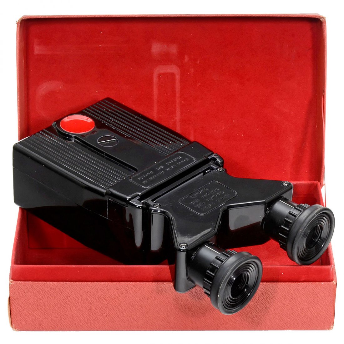 Leitz OHTEO (OTHEO): Leitz OHTEO (OTHEO) Leitz, Canada. Stereo viewer OHTEO, consisting of viewer OIPVO and light attachment OIFCO. Small defect in bakelite, battery compartment clean, with original red box, printed OTHEO