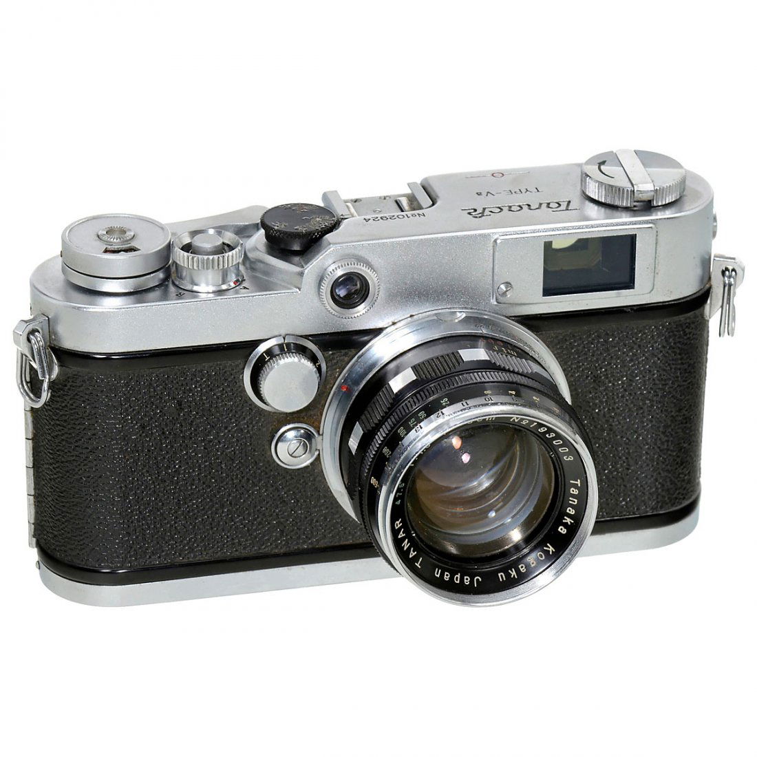 Tanack V3, 1958: Tanack V3, 1958 Tanaka Optical Co., Japan. No. 102924, influenced by the Leica M, Tanar 1,9/5 cm, dual scale, M39 in screw/bayonet adapter. This was the only Tanack with bayonet mount, but with three
