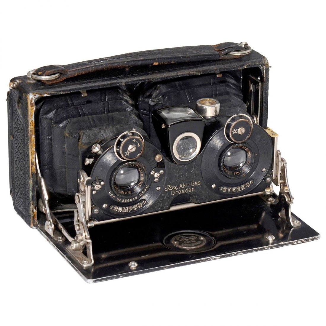 Ica Stereolette Cupido 620 (45 x 107), 1912: Ica Stereolette Cupido 620 (45 x 107), 1912 Ica AG, Dresden. Folding-bed stereo camera for plates of 45 x 107 mm, lenses: Dominar 4,5/6,5 cm, shutter: Compur Stereo Z, B, 1–1/250 sec. (long speeds d