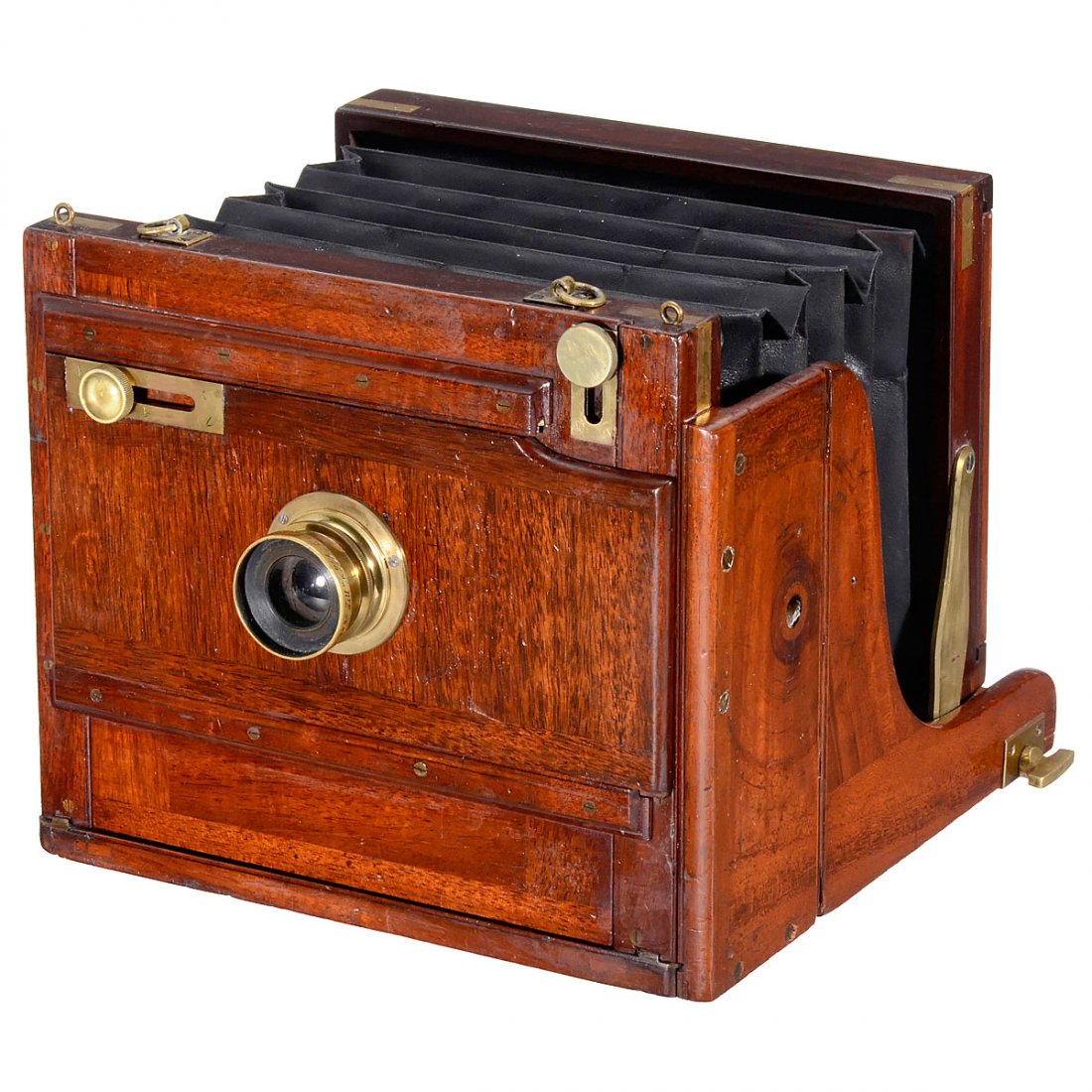 English Stereo Camera for "Sliding Lens Board", c. 1880: English Stereo Camera for "Sliding Lens Board", c. 1880 Unmarked, presumably George Hare, London. Camera with "Single lens board", for stereo and mono pictures, tropical wood with brass fittings, plat