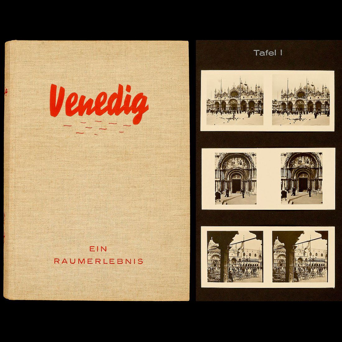 Raumbild Album "Venedig – Ein Raumerlebnis", 1935: Raumbild Album "Venedig – Ein Raumerlebnis", 1935 Raumbild-Verlag Otto Schönstein, Diessen/Ammersee. Text by Kurt Lothar Tank, with 60 Raumbild pictures by Heinrich Hoffmann, tooled cloth binding,