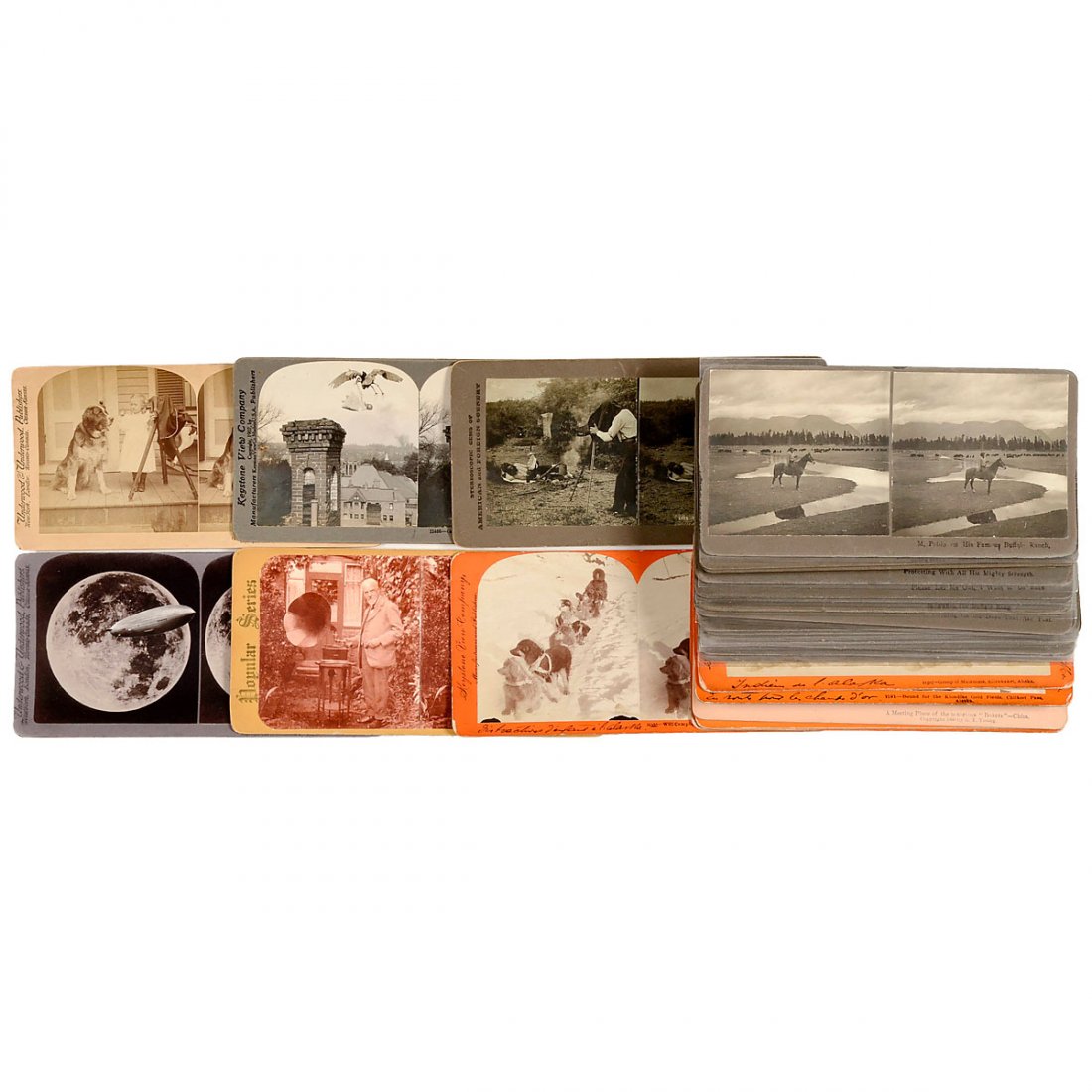 Stereo Cards With Unusual Motifs 9 x 18 cm: Stereo Cards With Unusual Motifs 9 x 18 cm 1) Stereo cards with phonograph, series "Popular Series". – 2) 2 stereo cards with camera on tripod by "Underwood" and "Universal Series". – 3) Stereo ca